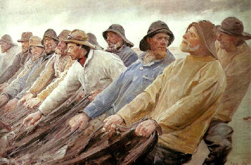 fiskere trakker vod ved skagen, Michael Ancher